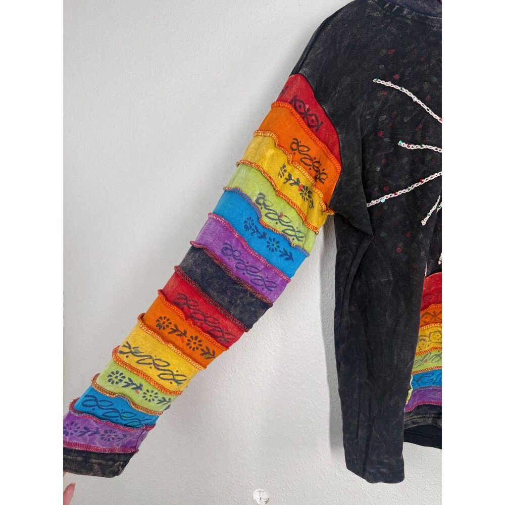 Rising International Patchwork Pixie Jacket Sz 3XL Boho Hippie Celestial Rainbow - Picture 3 of 9